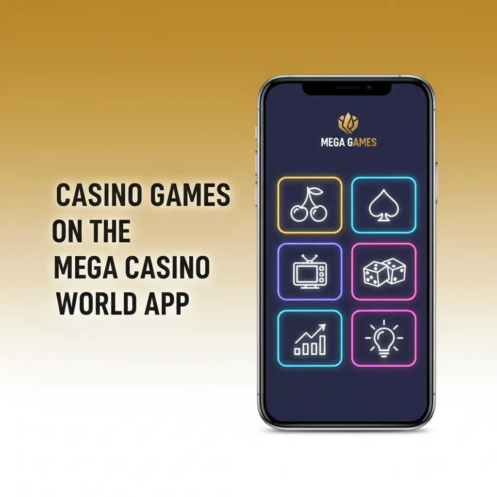 iPhone showing Mega Casino World app with slots, live tables, instant games, Starburst and Sweet Bonanza tiles, search bar
