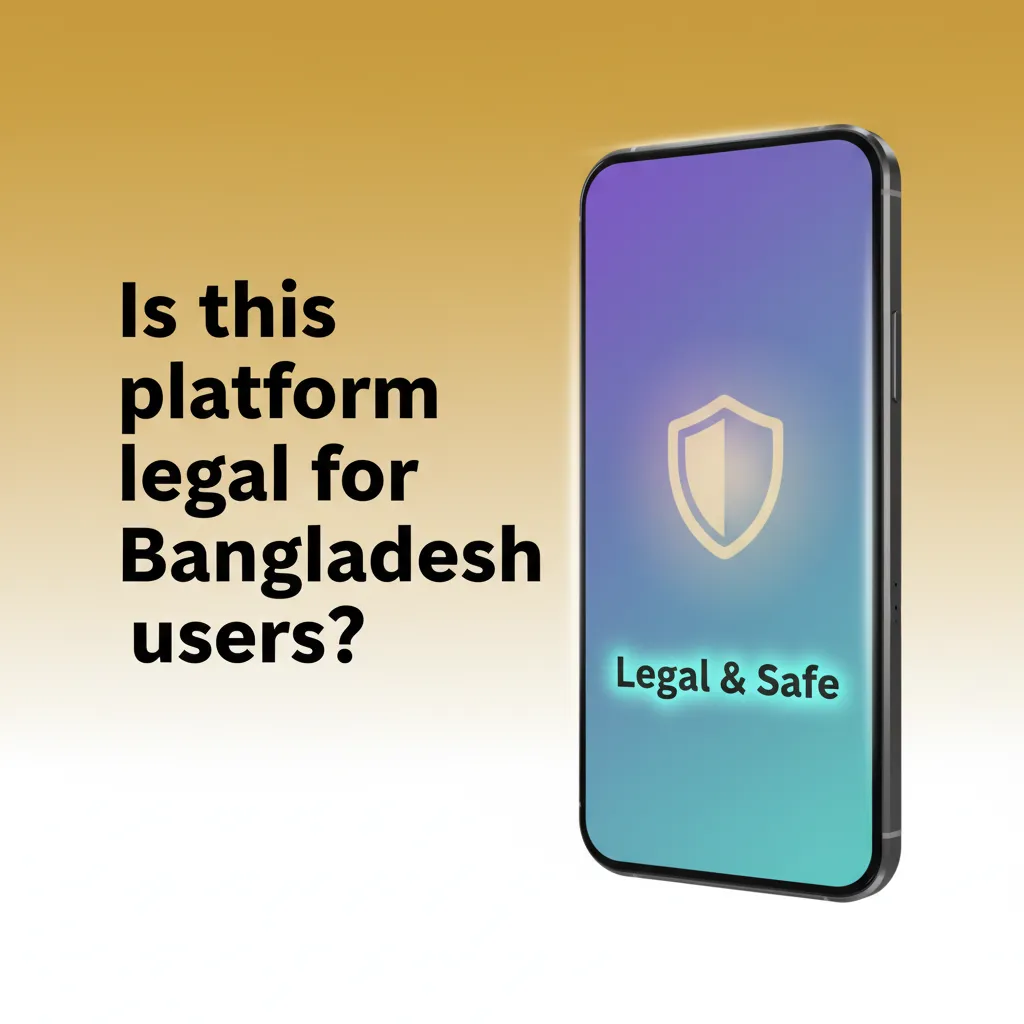 Bangladesh legality graphic: map, justice scales, and license badge urging users to check local laws and verify licensing.