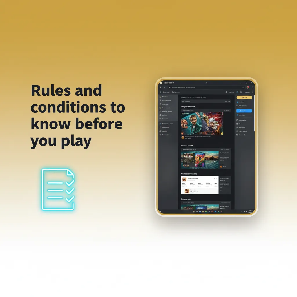 Checklist of Mega Casino World rules: legal age, one account, KYC, bonus terms, fair play policy.